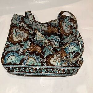 Vera Bradley Vintage “Java Blue” Floral Shoulder Bag in Brown and Blue